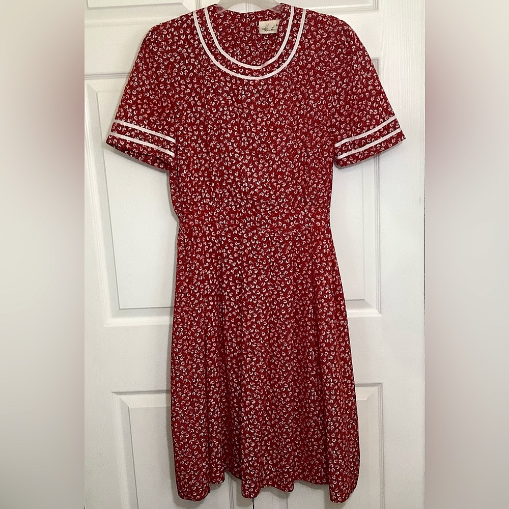 Kathie‎ Lee Vintage Red White Floral Cottage Dress 90s 8 School Skater Grandma